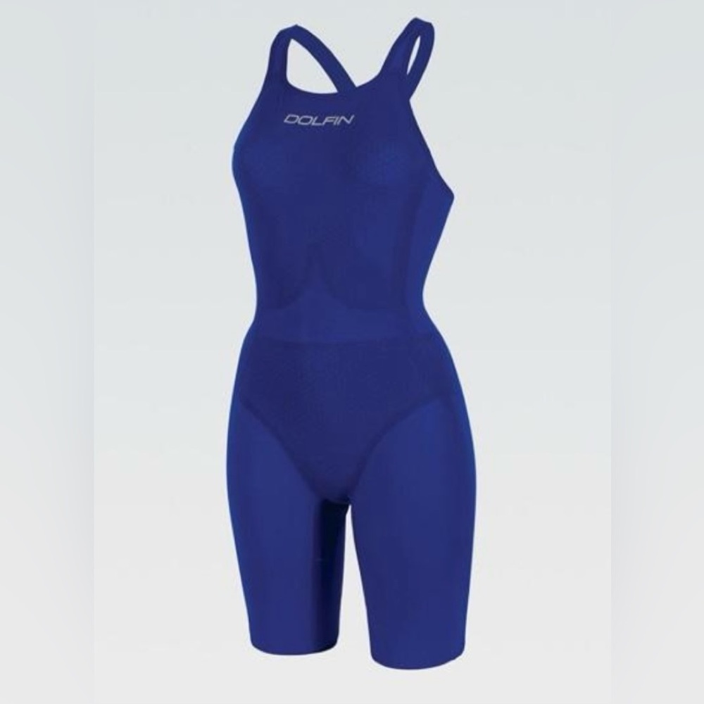 Dolfin Titanium Knee Length Fina Approved Knee Technical Swimsuit Sz 28 Blue